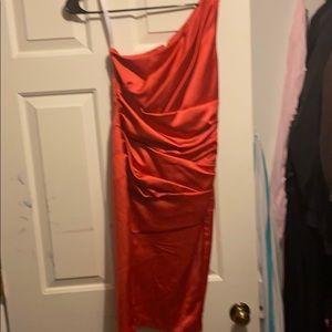 David’s Bridal bridesmaid dress coral